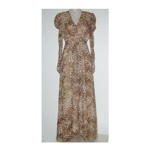 NWT Ronny Kobo BERNADETTE Leopard CHIFFON Long DRESS Women Size L MSRP $678